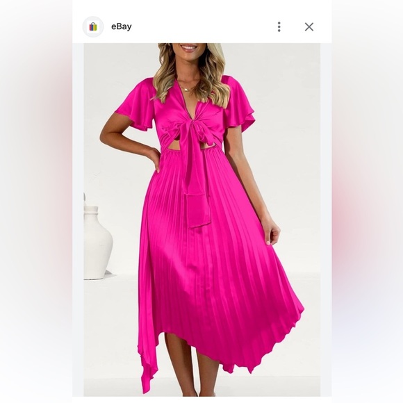 Pretty Garden Women's Pink Dress Size M Pleated Bow Cut Out Summer Party Beach - Picture 1 of 9